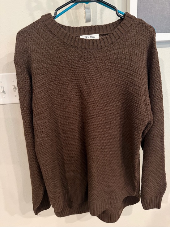 Zenana Outfitters Sweaters - Zenana Outfitters Chocolate Brown Knit Crewneck Sweater